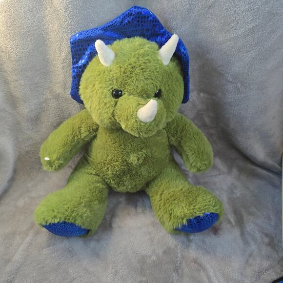 Homerbest Green Triceratops Dinosaur Plush Blue Sparkle Horns Feet 11" - Picture 1 of 6